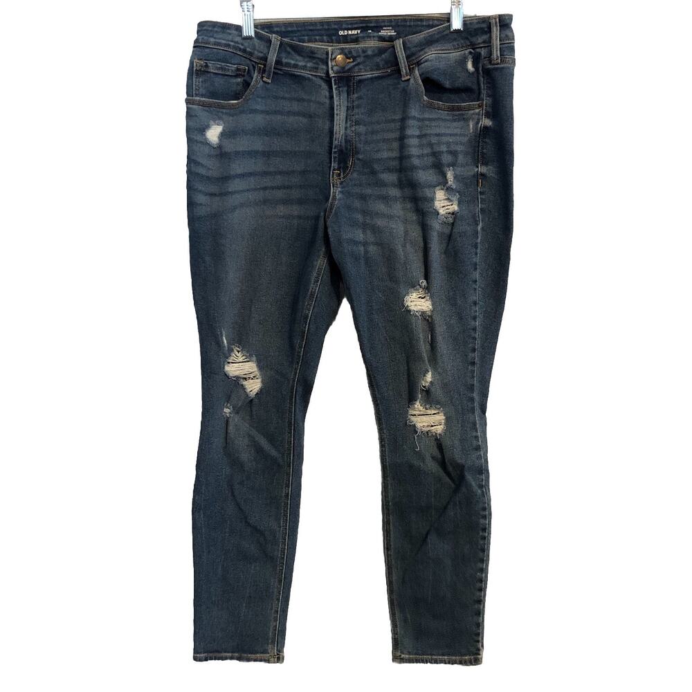Old Navy Womens 16 Blue‎ Jeans Mid Rise Rockstar Super Skinny Distressed Denim